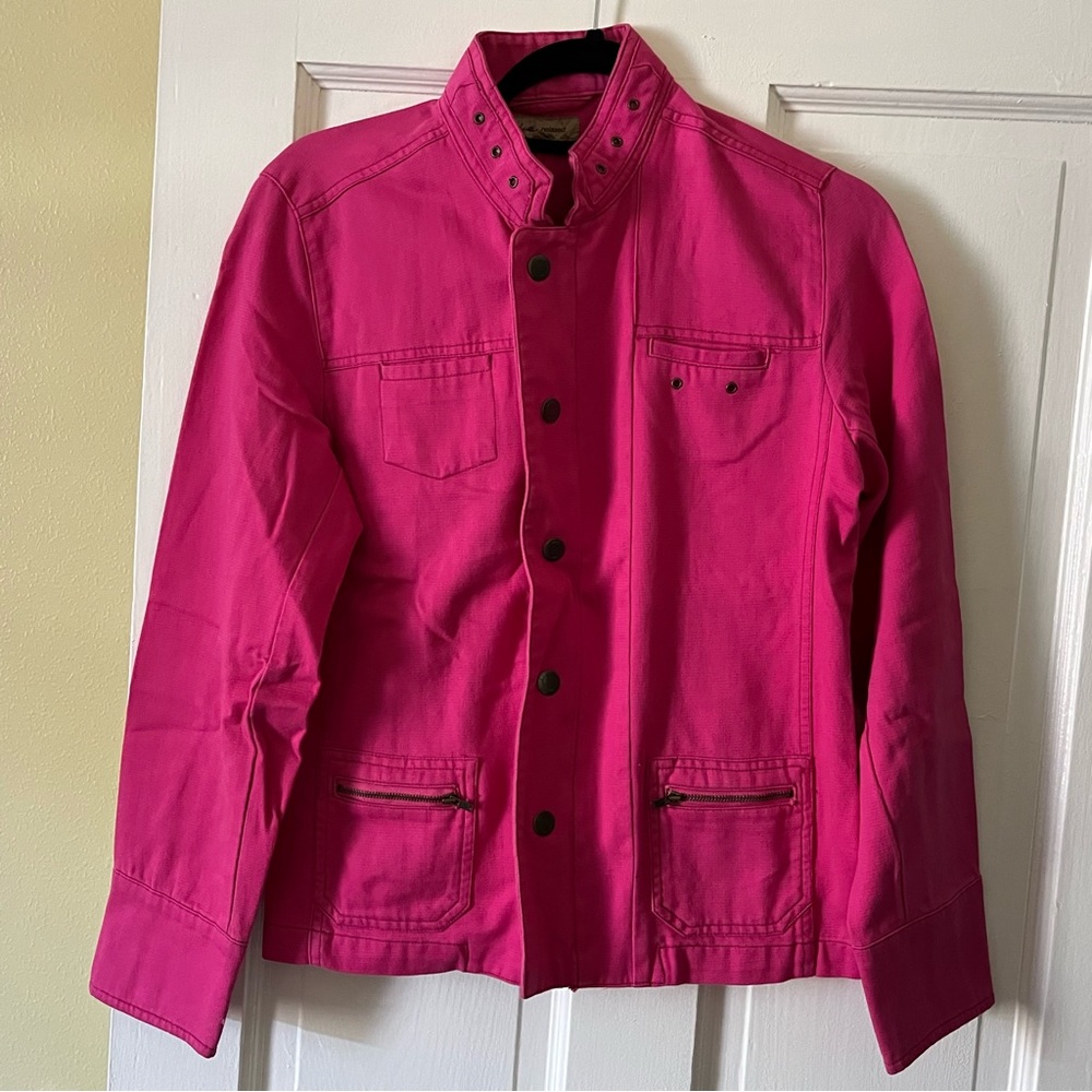 i.e. relaxed Pink Moto Denim Jacket, Zip and Button Closure, Small